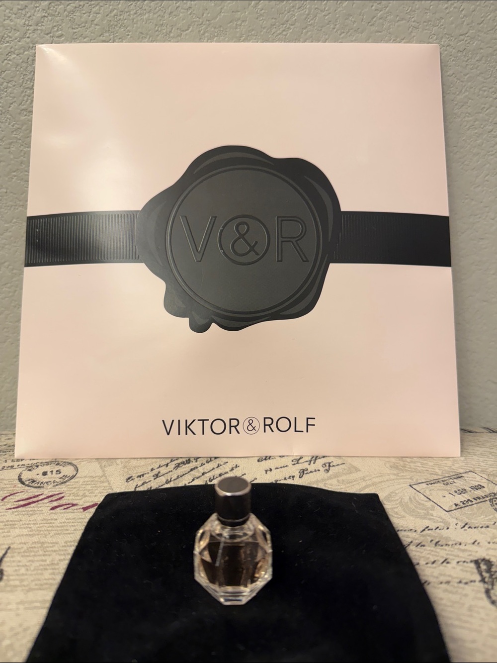 Viktor & Rolf Pink Box with Black Seal and Mini Faceted Perfume Bottle